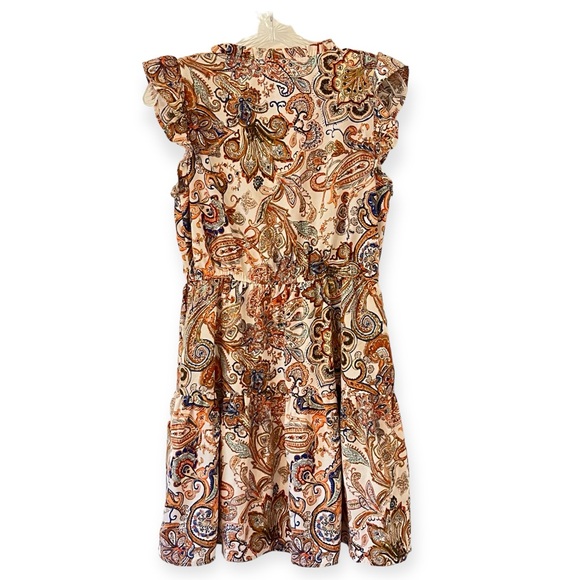 THML Boho Paisley Print Tassal Tie Mini Dress Ruffled Neck Flutter Sleeves - Picture 2 of 16